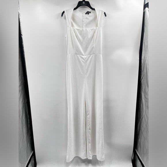 LULUS Jumpsuit Womens XL White Square Neck Lined Stretch Wide Leg - Picture 2 of 12